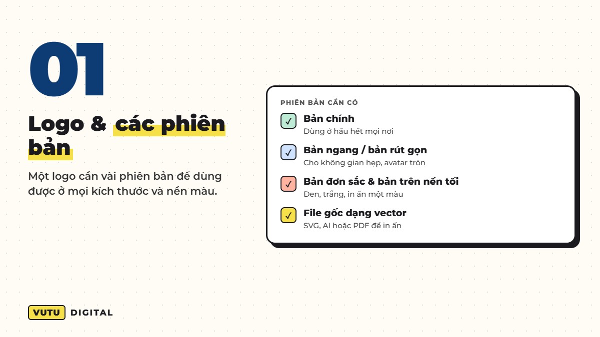 Bộ nhận diện tối thiểu: 6 thứ doanh nghiệp nhỏ nên có trước tiên 2 1. Logo và các phiên bản sử dụng