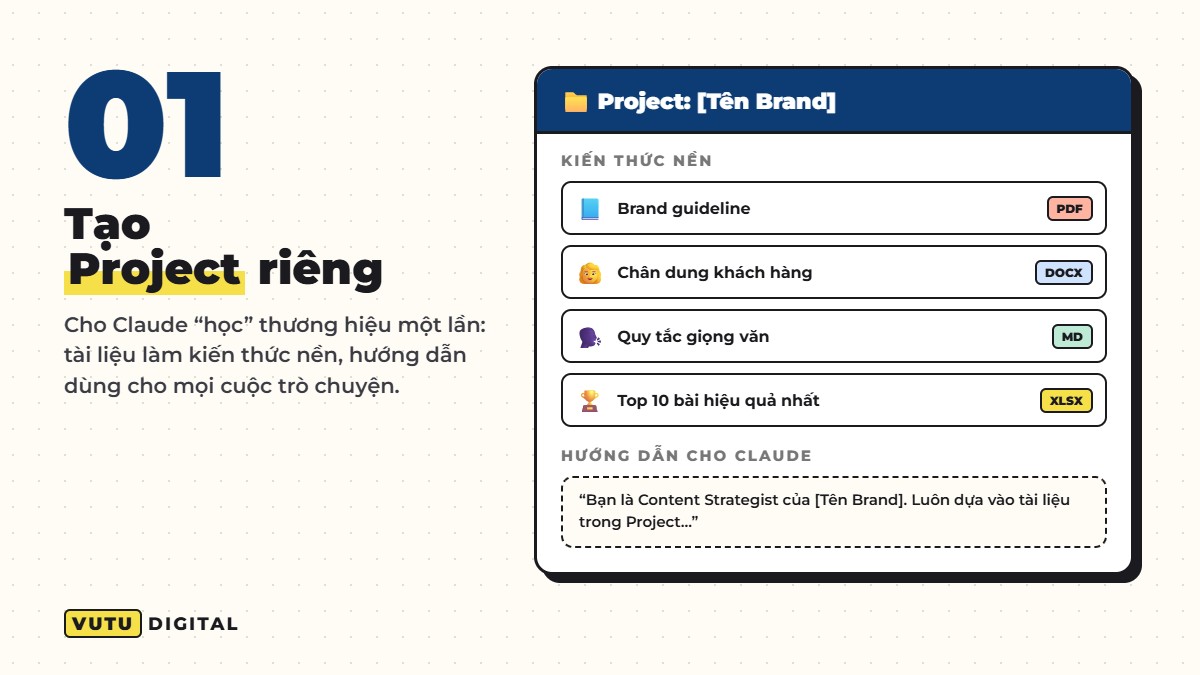 Bước 1: tạo Project trong Claude cho thương hiệu