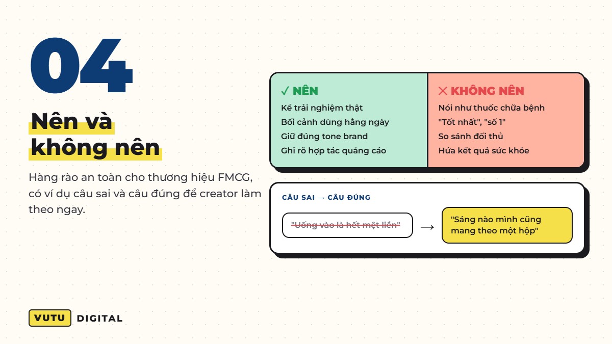 Prompt 4: điều nên và không nên trong brief KOL/KOC ngành FMCG