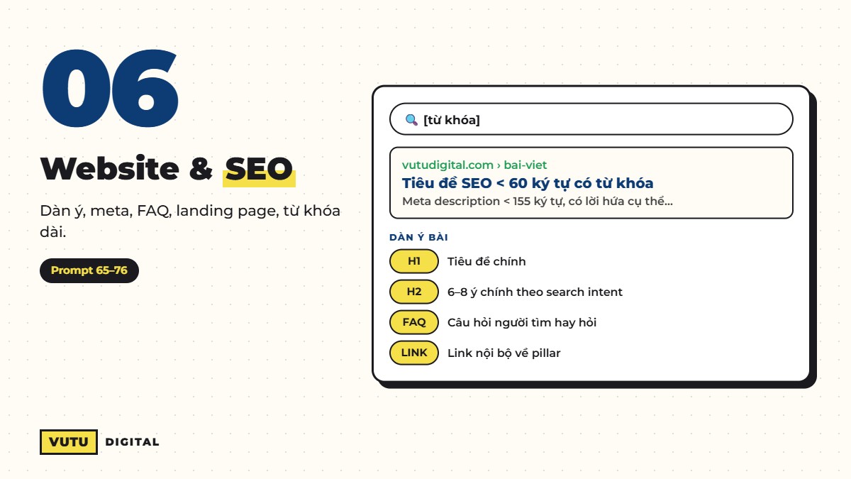 112 prompt viết content marketing cho từng kênh (kèm công thức dùng ngay) 8 Prompt viết bài SEO và nội dung website