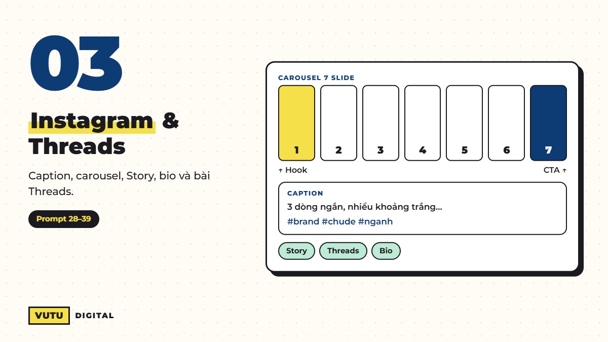 112 prompt viết content marketing cho từng kênh (kèm công thức dùng ngay) 5 Prompt viết caption Instagram và Threads
