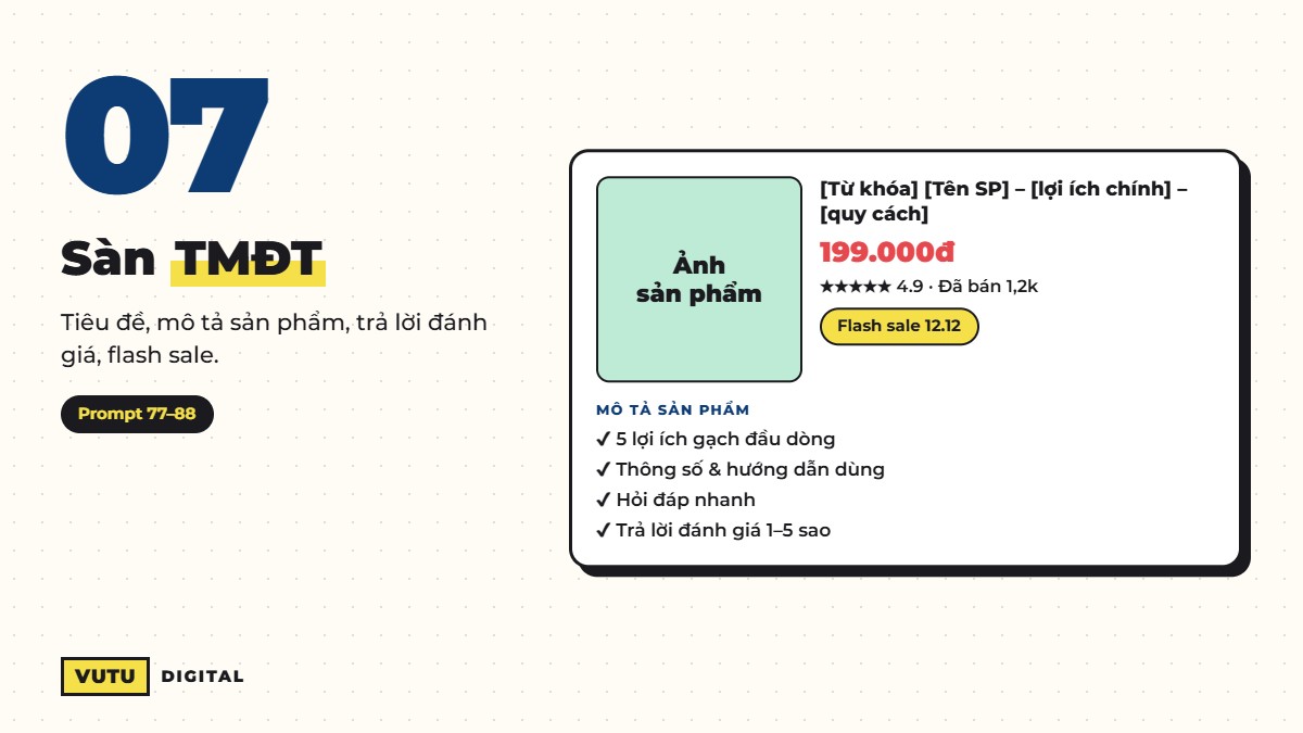 112 prompt viết content marketing cho từng kênh (kèm công thức dùng ngay) 9 Prompt viết mô tả sản phẩm Shopee, TikTok Shop