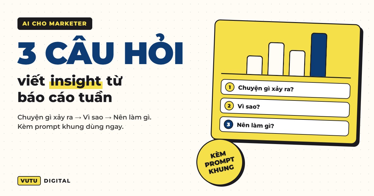 Viết insight từ báo cáo tuần với khung 3 câu hỏi (kèm prompt dùng ngay) 1 Viết insight từ báo cáo tuần với khung 3 câu hỏi (kèm prompt dùng ngay)