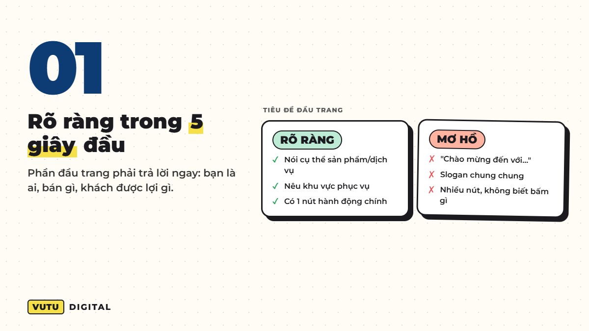 1. Nói rõ bán gì, cho ai trong 5 giây đầu