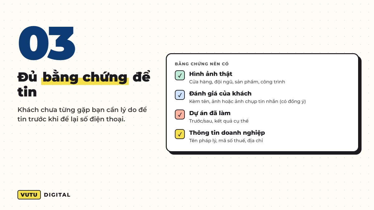 3. Có đủ bằng chứng để khách tin