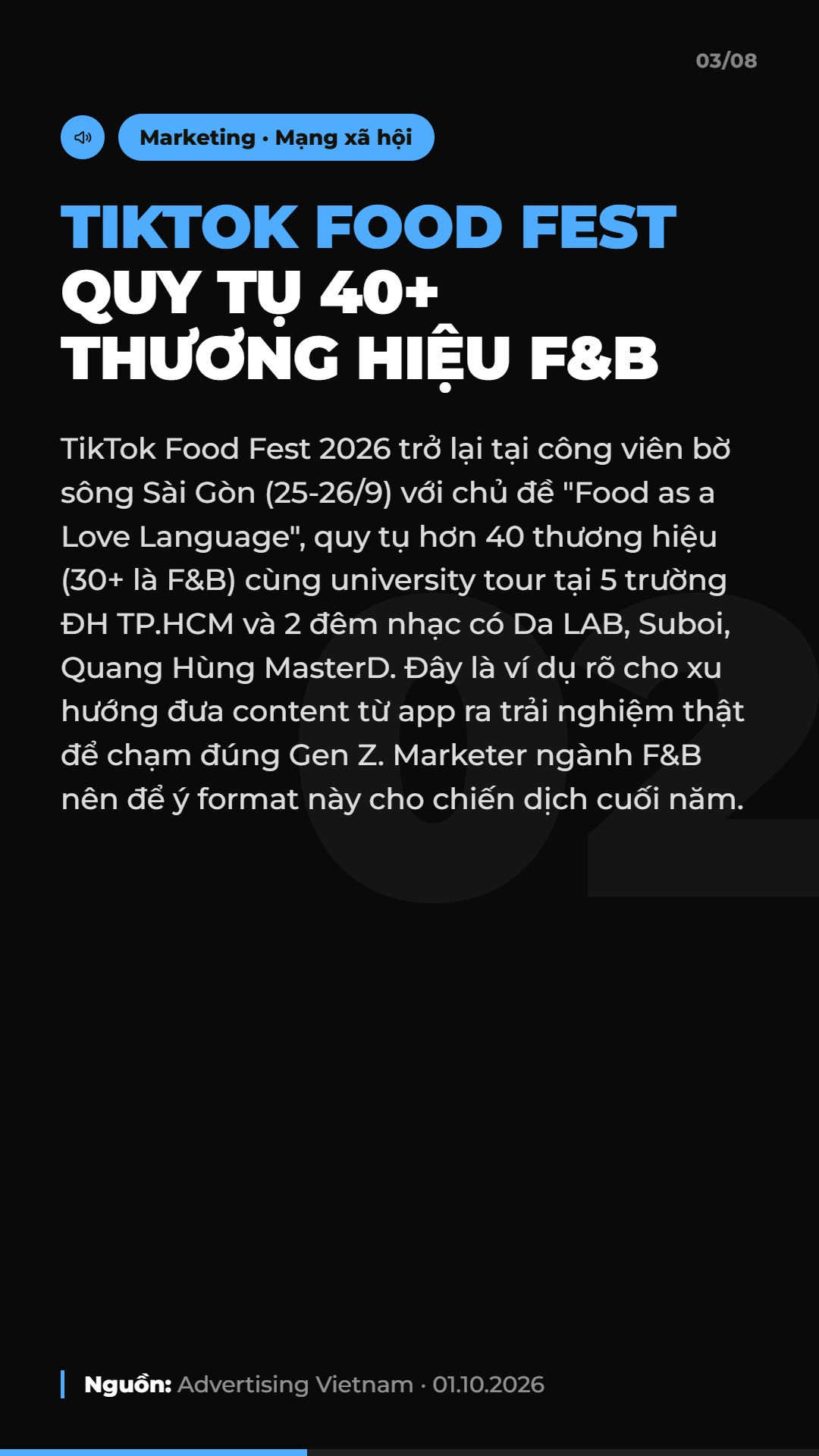 AI Daily 01.10.2026: Shopee & TikTok Shop chiếm 98% thị trường, OpenAI ra mắt Dots và 4 tin AI & Marketing đáng chú ý 4 Tin 2: TikTok Food Fest 2026 quy tụ hơn 40 thương hiệu F&B