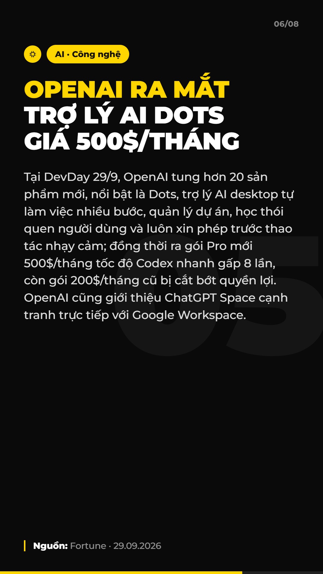 AI Daily 01.10.2026: Shopee & TikTok Shop chiếm 98% thị trường, OpenAI ra mắt Dots và 4 tin AI & Marketing đáng chú ý 7 Tin 5: OpenAI ra mắt trợ lý AI Dots và gói Pro 500 đô/tháng