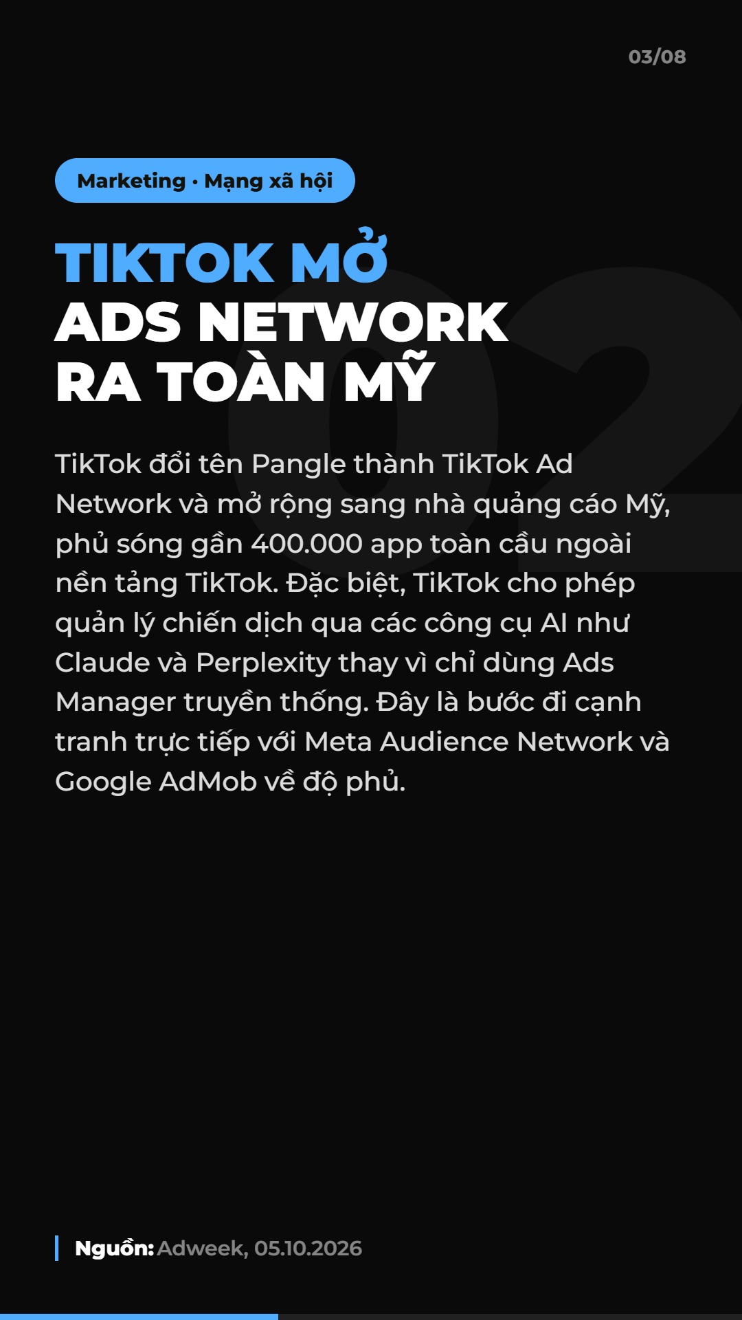 AI Daily 06.10.2026: Sàn TMĐT tăng phí, TikTok mở Ads Network và 4 tin AI & Marketing đáng chú ý 4 Tin 2: TikTok mở mạng quảng cáo ngoài nền tảng ra toàn nước Mỹ