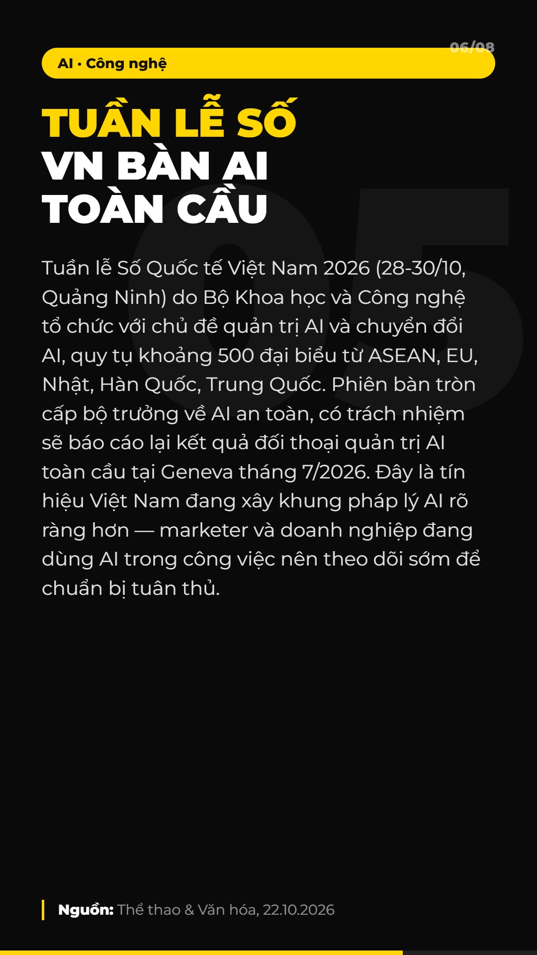 AI Daily 23.10.2026: TikTok tung công cụ ads AI, Claude Duet ra mắt và 4 tin AI & Marketing đáng chú ý 7 Tin 5: Việt Nam tổ chức Tuần lễ Số Quốc tế 2026, bàn quản trị AI toàn cầu