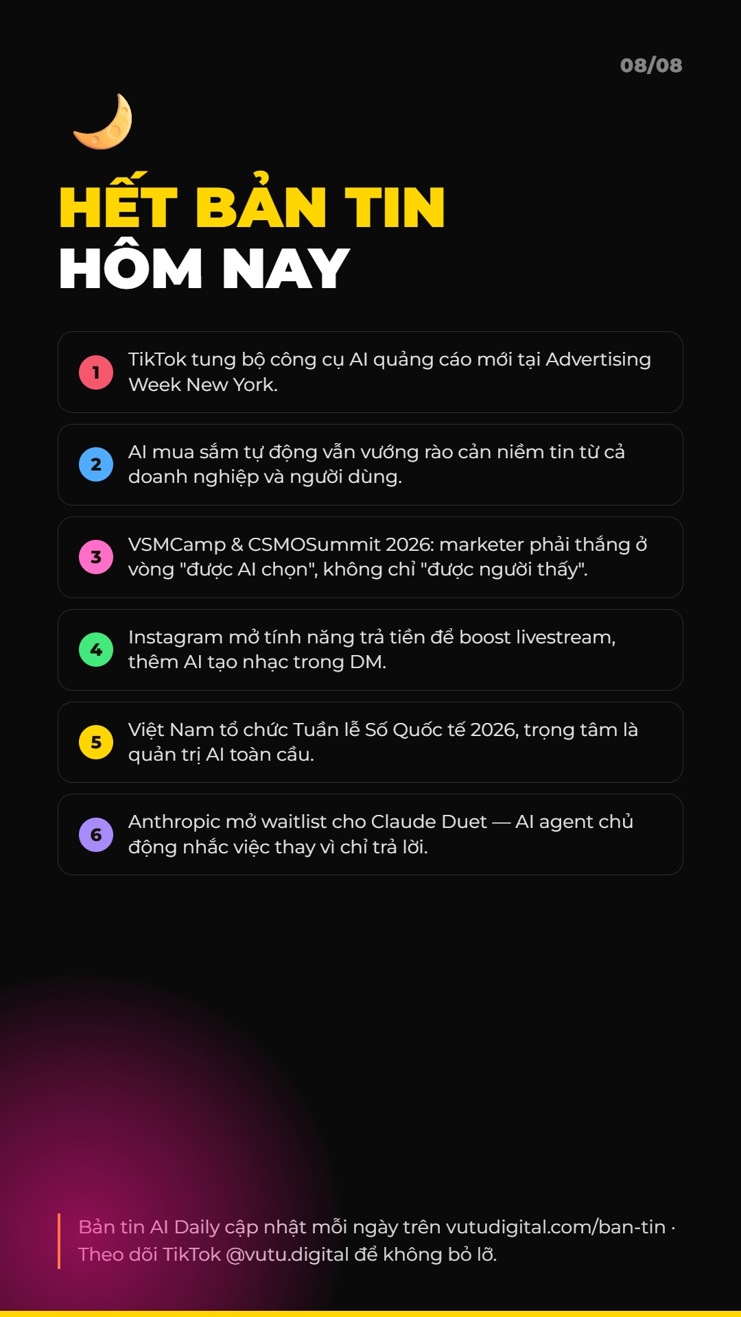 AI Daily 23.10.2026: TikTok tung công cụ ads AI, Claude Duet ra mắt và 4 tin AI & Marketing đáng chú ý 9 Tổng kết bản tin AI Daily 23.10.2026