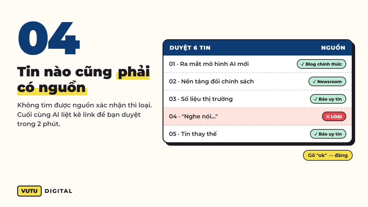 Bước 4: tin nào trong bản tin AI cũng phải có nguồn