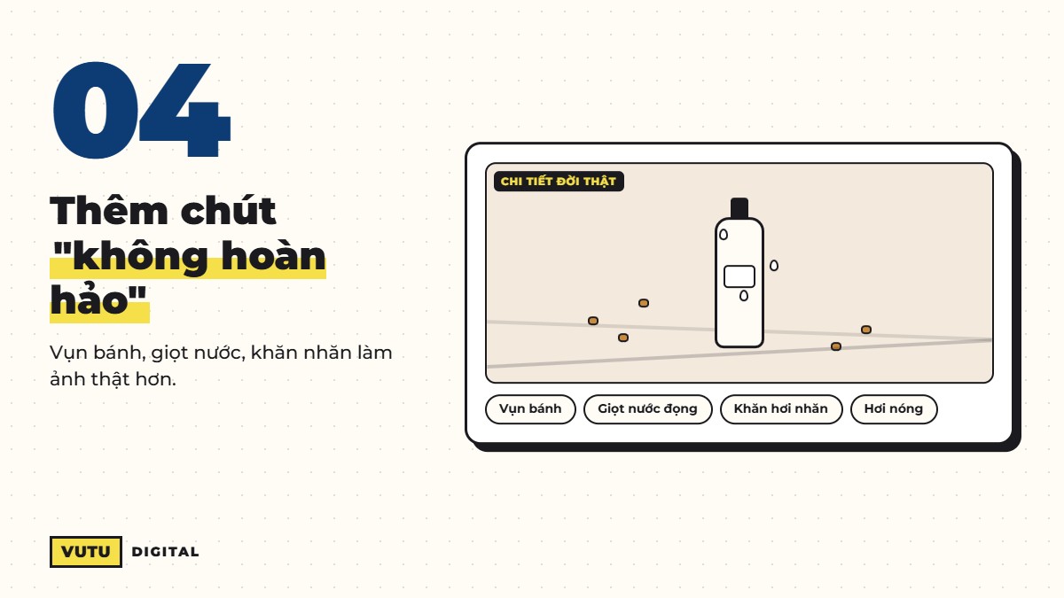 Cách viết prompt tạo ảnh quảng cáo bằng Gemini không bị "ảo" (7 bước) 6 Thêm chi tiết không hoàn hảo cho ảnh AI