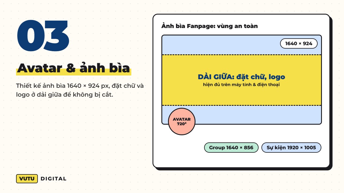 Kích thước ảnh đăng Facebook chuẩn 2026: bảng size mọi định dạng (kèm mẹo không bị mờ) 4 Kích thước ảnh bìa và ảnh đại diện Facebook, vùng an toàn ảnh bìa