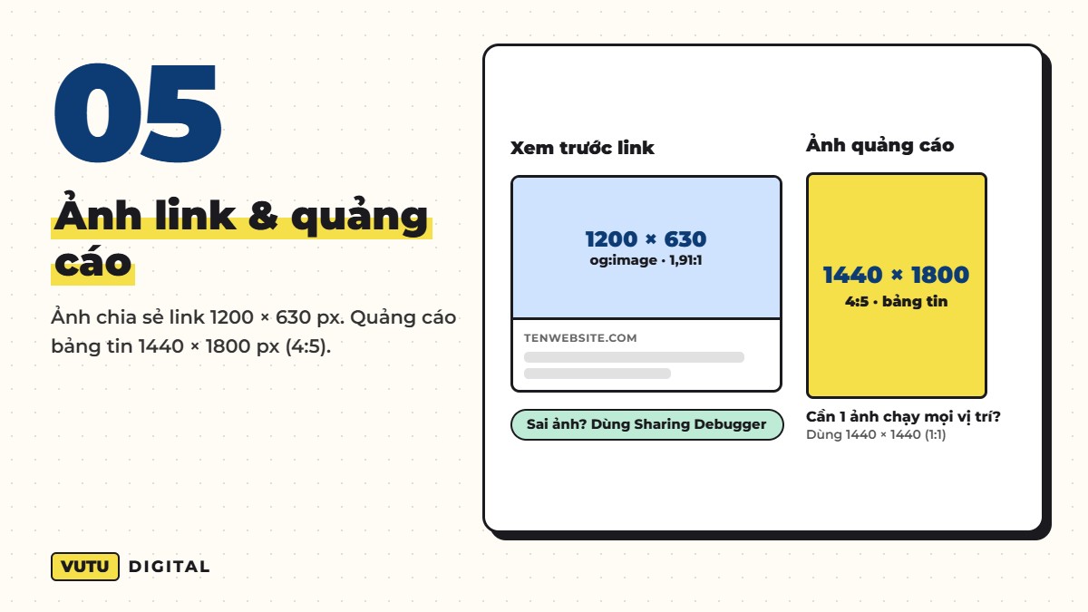 Kích thước ảnh đăng Facebook chuẩn 2026: bảng size mọi định dạng (kèm mẹo không bị mờ) 6 Kích thước ảnh chia sẻ link và ảnh quảng cáo Facebook