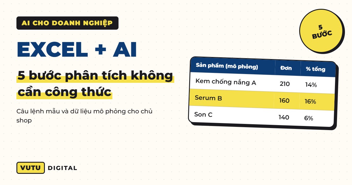 Phân tích file Excel bằng AI: 5 bước cho chủ shop không rành công thức (kèm câu lệnh mẫu)