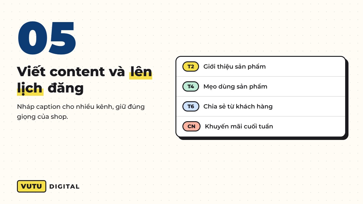 AI cho doanh nghiệp nhỏ: 10 việc giao cho AI ngay tuần này (kèm cách làm) 6 Việc 5: AI viết content bán hàng và lịch đăng bài