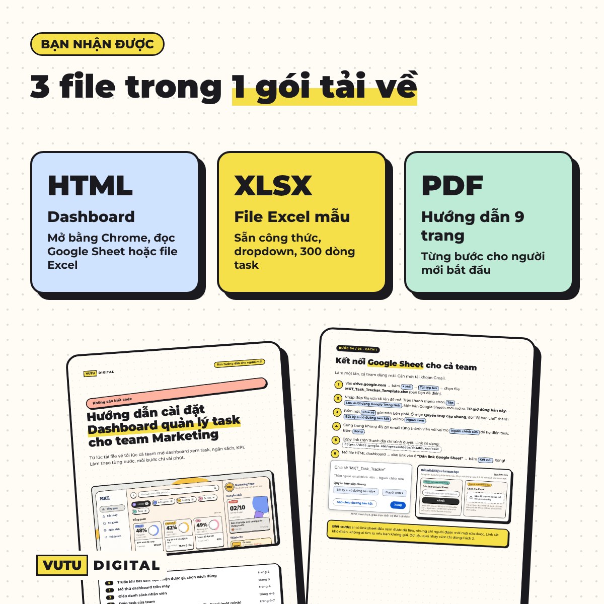 Dashboard quản lý task team Marketing 4 3 file trong gói Dashboard quản lý task